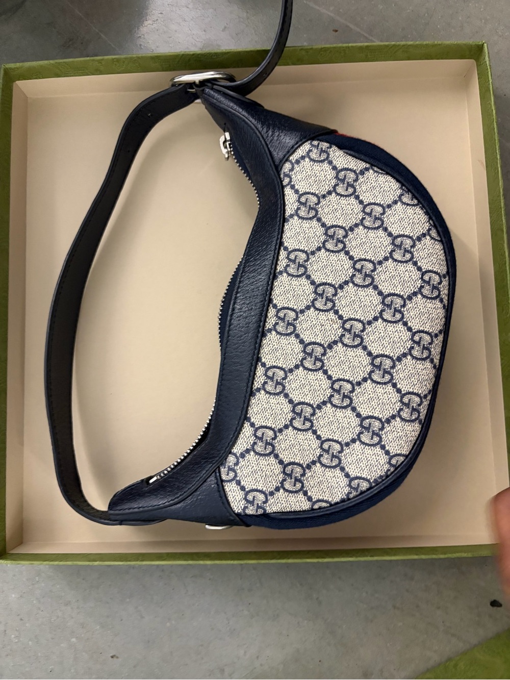 GUCCI OPHIDIA GG SUPREME MINI BAG BEIGE BLUE NAVY WEB DOUBLE G 658551